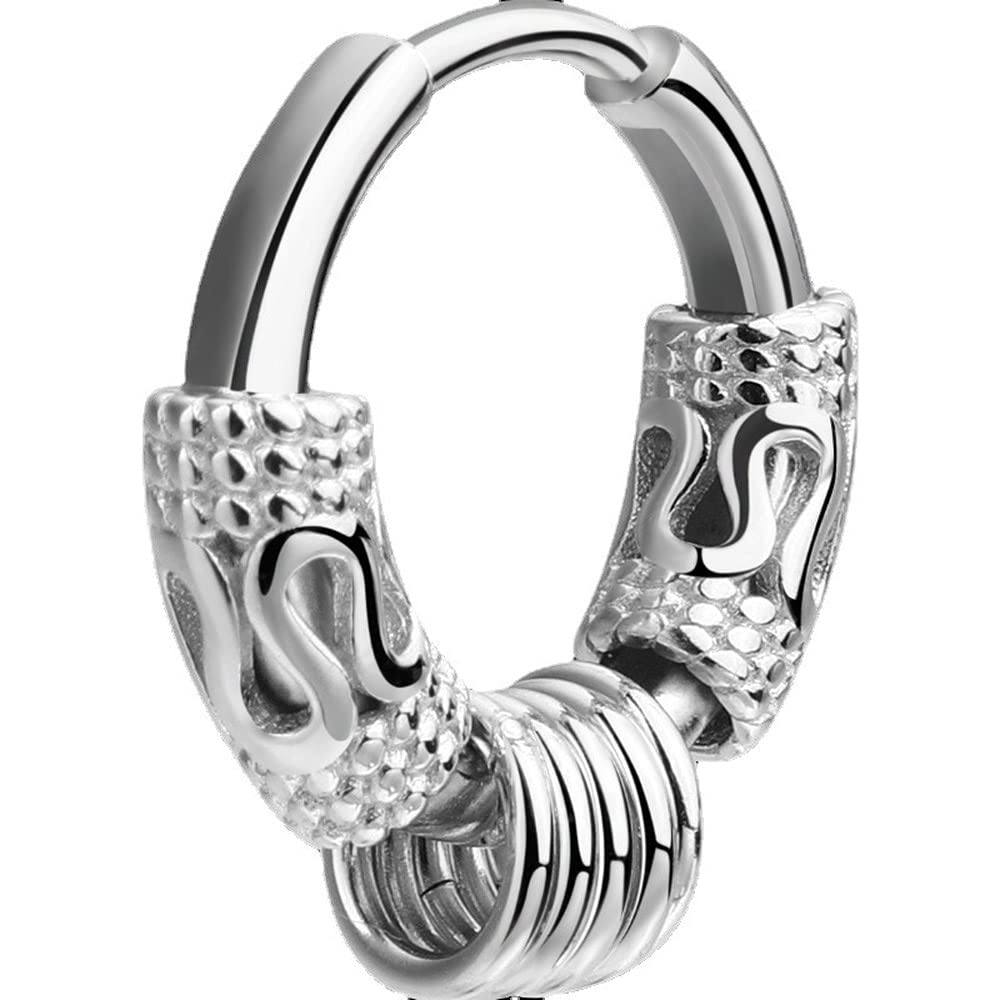 Rockyu メンズピアス 龍モチーフフープ サージカルステンレス製 ブラッククールスタイル