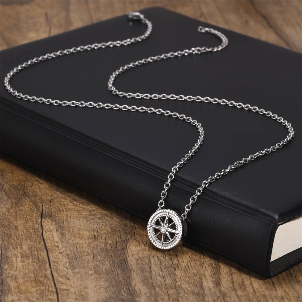 Rockyu ネックレス メンズ 八芒星 ペンダント シルバー＆ブラック ジルコニア ステンレス 金属アレルギー対応