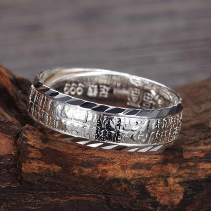 Rockyu 福字刻印 メンズリング シルバー999 フリーサイズ 純銀製指輪