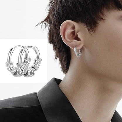 Rockyu メンズピアス 龍モチーフフープ サージカルステンレス製 ブラッククールスタイル