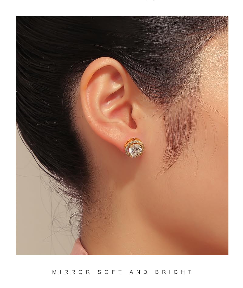 Rockyu ピアス レディース 18金仕上げ 大粒ジルコニア ゴールド＆シルバー＆ブラック 韓国風