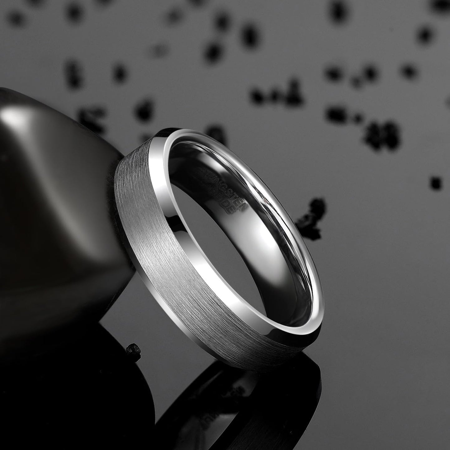 Rockyu タングステンリング メンズ 6mm 幅 シルバー・ブラック・ゴールド 平打ち シンプルデザイン