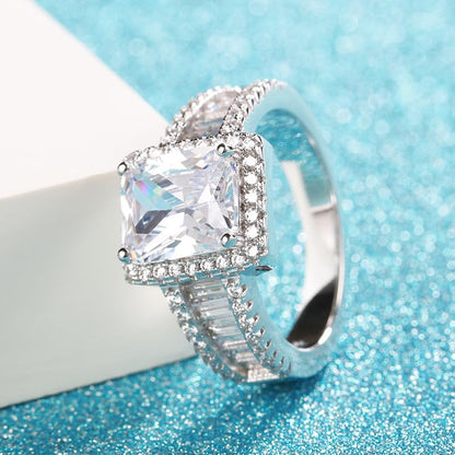 Rockyu プラチナメッキ レディースリング AAAジルコニア 太めデザイン シルバー色