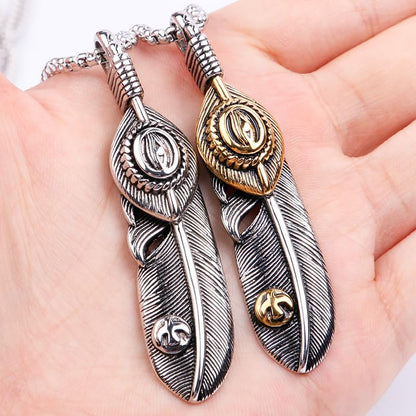 Rockyu ネックレス メンズ 羽根モチーフ ペンダント ステンレス製 ミラー仕上げ 金属アレルギー対応