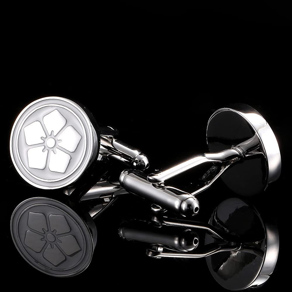 Rockyu 桜花カフス メンズ シルバー ラウンドカフス 鏡面仕上げ フラワーモチーフ