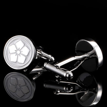 Rockyu 桜花カフス メンズ シルバー ラウンドカフス 鏡面仕上げ フラワーモチーフ