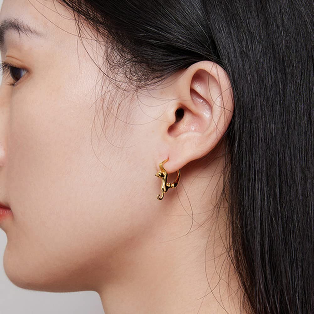 Rockyu レディース 猫フープピアス S925 シルバー製 動物モチーフ アレルギー対応