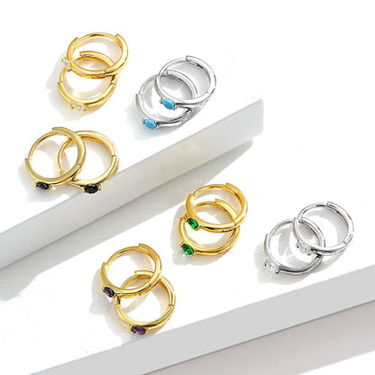 Rockyu ピアス レディース シルバー925 ジルコニア カラー宝石 鏡面仕上げ 円型 リングピアス 金属アレルギー対応 ファッション アクセサリー ギフト