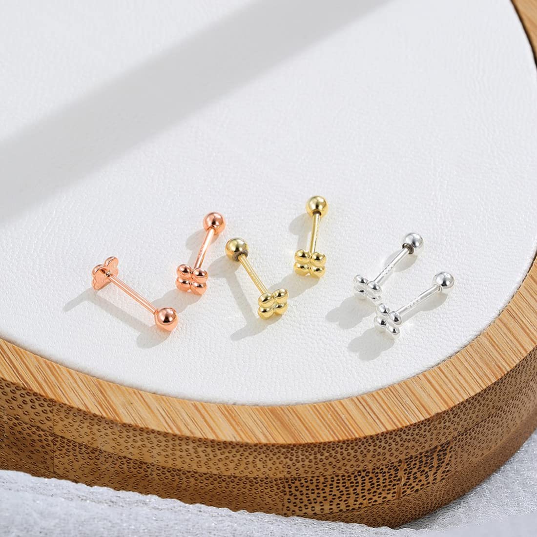 Rockyu レディースピアス シルバー925 ピンクゴールド 軟骨 トラガス 数珠デザイン 金属アレルギー対応