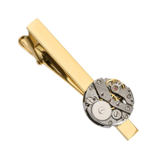 Rockyu 時計ムーブメントネクタイピン ゴールド ステンレス製