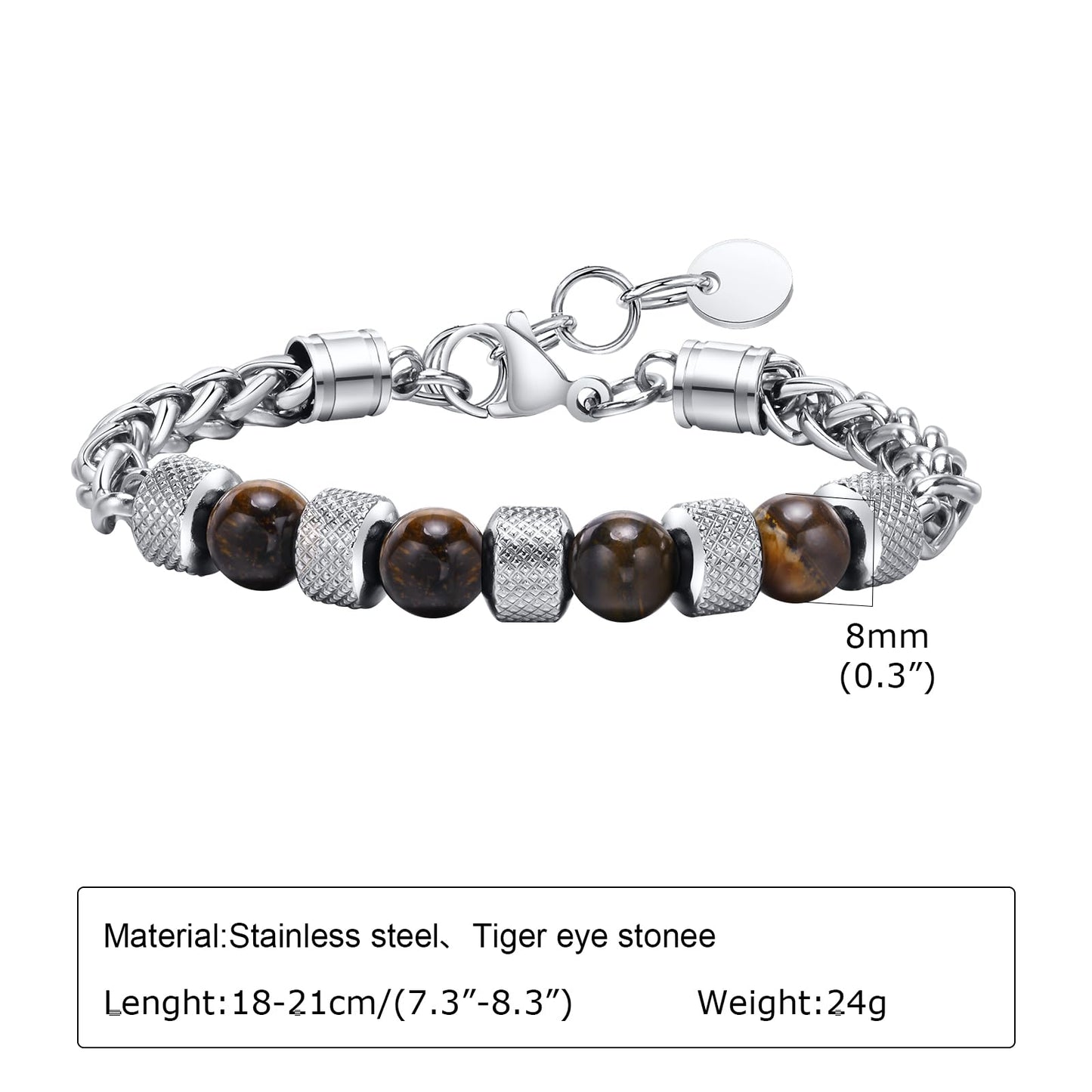 ブレスレット メンズ 天然石 ステンレスチェーン 虎眼石/ラピスラズリ/黒瑪瑙