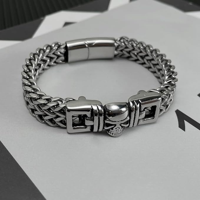 [Rockyu] ブレスレット メンズ シルバー ステンレスチェーン シンプル ファッション 2連チェーンブレスレット 幅広ブレスレット アレルギー対応