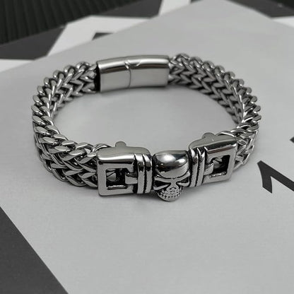 [Rockyu] ブレスレット メンズ シルバー ステンレスチェーン シンプル ファッション 2連チェーンブレスレット 幅広ブレスレット アレルギー対応