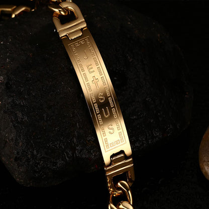 Rockyu メンズブレスレット ステンレス製 十字架刻印チェーン シルバーとゴールドカラー 21cm