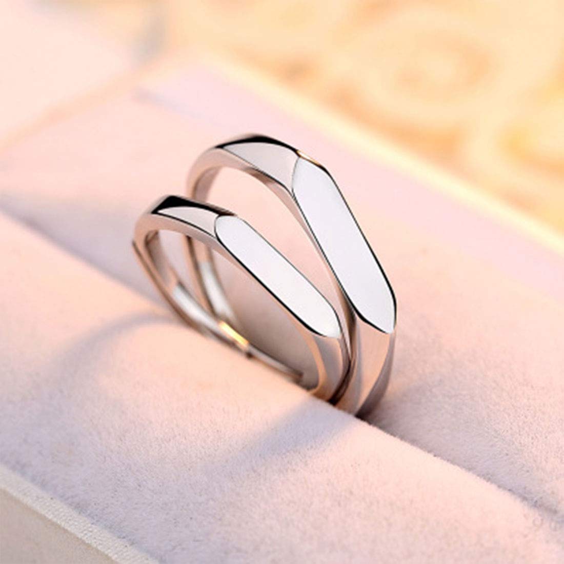 Rockyu シルバー925 ペアリング フリーサイズ 多面カット 結婚＆婚約指輪