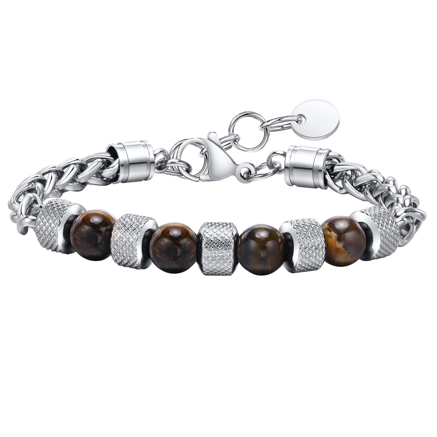 ブレスレット メンズ 天然石 ステンレスチェーン 虎眼石/ラピスラズリ/黒瑪瑙