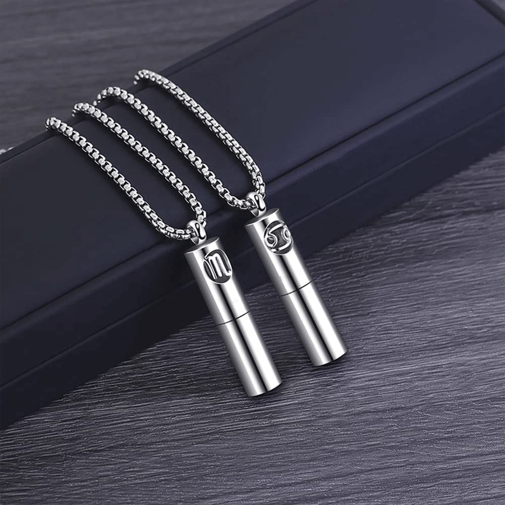 Rockyu 香水瓶ネックレス ステンレス製 12星座デザイン アロマ＆メモリアルペンダント 男女兼用