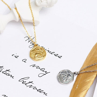 Rockyu ネックレス レディース シルバー 天使 コインペンダント あずきチェーン チタン 金属アレルギー対応