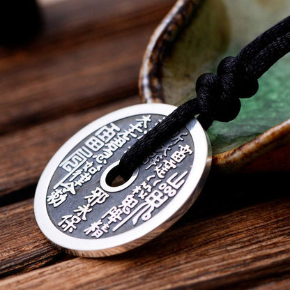 Rockyu ネックレス メンズ 円形 銅銭 コイン シルバー ステンレス 魔除け 開運 中華風 ペンダント