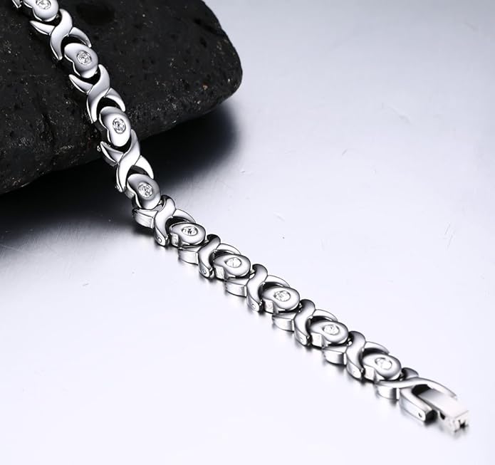 Rockyu ブレスレット レディース 磁気 ゲルマニウム ステンレス シルバーチェーン おしゃれ