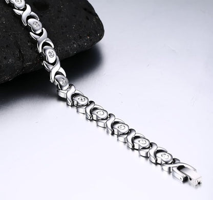 Rockyu ブレスレット レディース 磁気 ゲルマニウム ステンレス シルバーチェーン おしゃれ