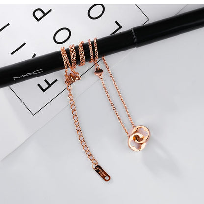 ダブルリングクローバーネックレス｜18金風ステンレス｜レディース シンプルペンダント