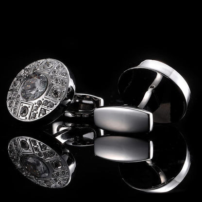 Rockyu カフスボタン メンズ おしゃれ シルバー ラウンド 大粒ジルコニア カフリンクス