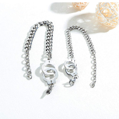 Rockyu 手錠モチーフ チェーンブレスレット レディース チタン製 シルバー/ブラック/ピンクゴールド