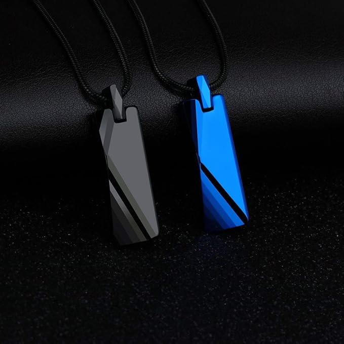 Rockyu メンズネックレス スティックプレートペンダント タングステン風デザイン シルバー ブラック ブルー おしゃれ ステンレス製
