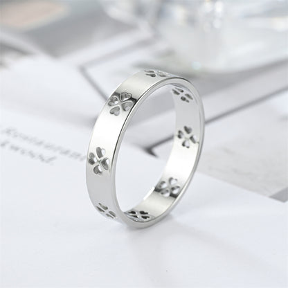 Rockyu レディースリング ハートクローバー柄 ピンクゴールド 4mm ステンレス製