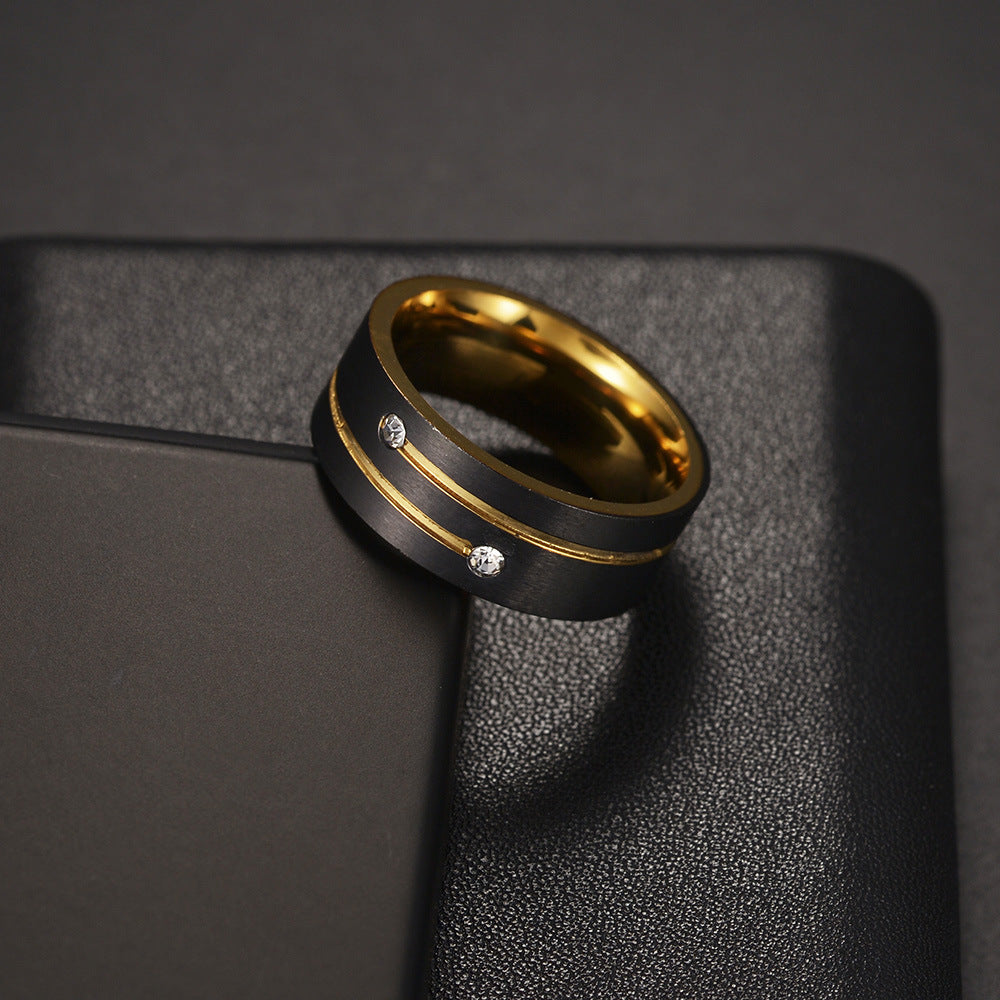 Rockyu タングステンリング メンズ 8mm 黒×ゴールド 艶消し 金属アレルギー対応 指輪