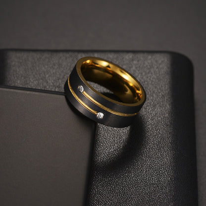 Rockyu タングステンリング メンズ 8mm 黒×ゴールド 艶消し 金属アレルギー対応 指輪