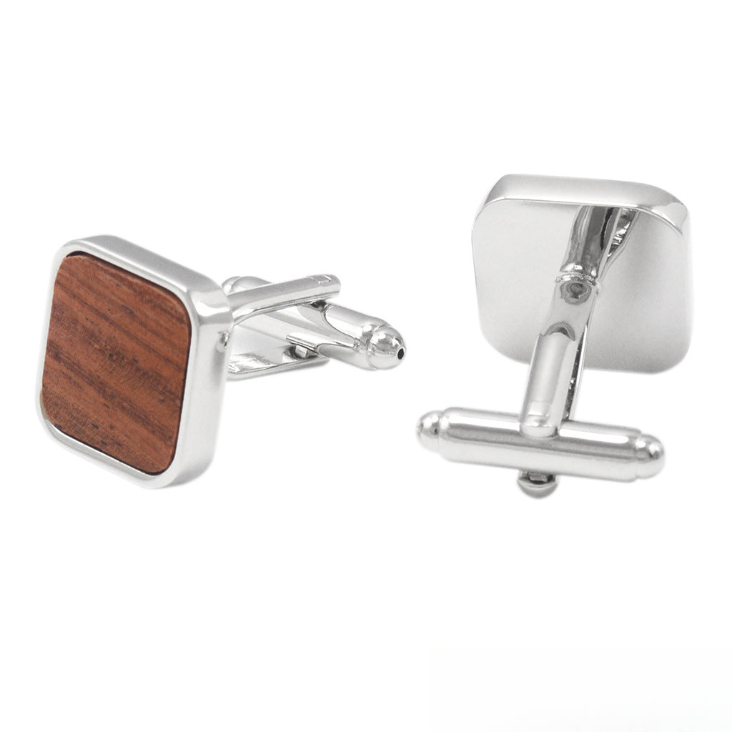 Rockyu カフスボタン メンズ ウッド調 ステンレス製 スクエア型 ビジネス フォーマル用