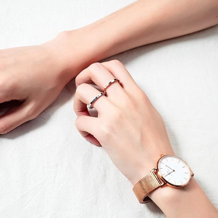 Rockyu 2mmリング シンプル キュービックジルコニア ステンレス 指輪 ピンクゴールド/シルバー