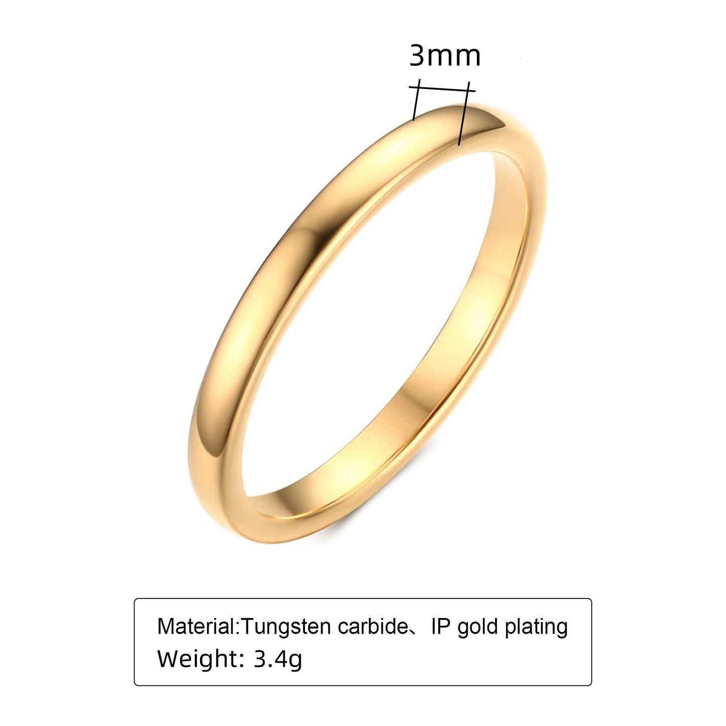 Rockyu タングステンリング ゴールド 鏡面仕上げ シンプル 2mm〜8mm 甲丸 指輪