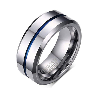 タングステンカーバイドリング メンズ 8mm シルバー ヘアライン×光沢仕上げ 指輪