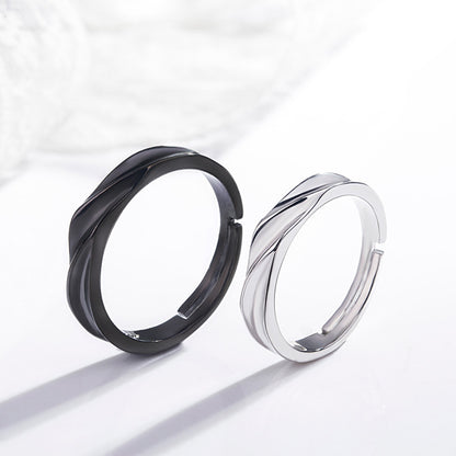 ペアリング｜シルバー925＆ブラック フリーサイズ カップルリング 恋人へのプレゼントに