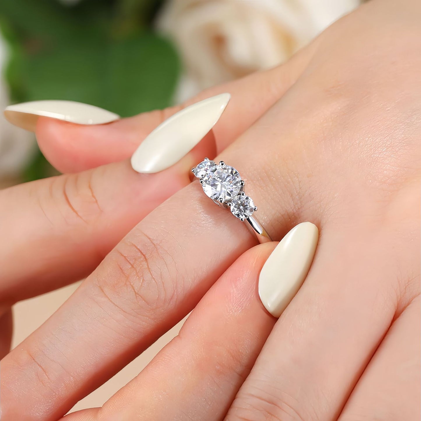 Rockyu モアサナイトD色1カラット 六爪セッティング オープンリング レディース シルバー調