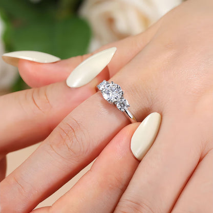 Rockyu モアサナイトD色1カラット 六爪セッティング オープンリング レディース シルバー調