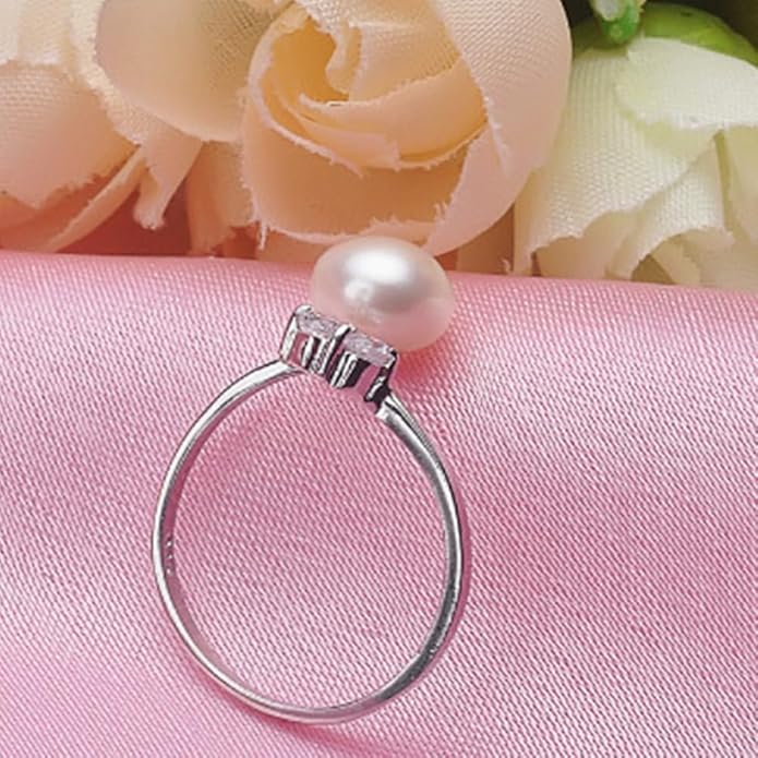 Rockyu パールリング レディース フリーサイズ プラチナカラー 真珠＆ジルコン装飾