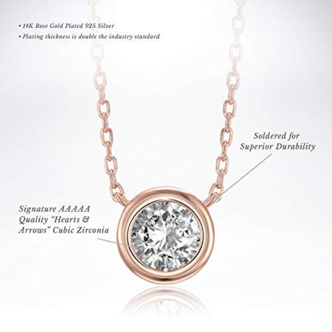 Rockyu ネックレス レディース S925 ピンクゴールド 小粒CZダイヤ シンプル エレガント ペンダント