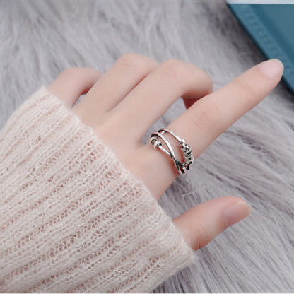 Rockyu フリーサイズ回転リング レディース S925シルバー ストレス軽減リング 個性的デザイン