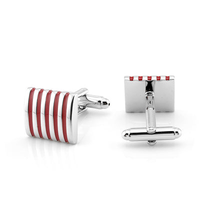 Rockyu カフス メンズ 正方形 ストライプ ステンレス シルバー