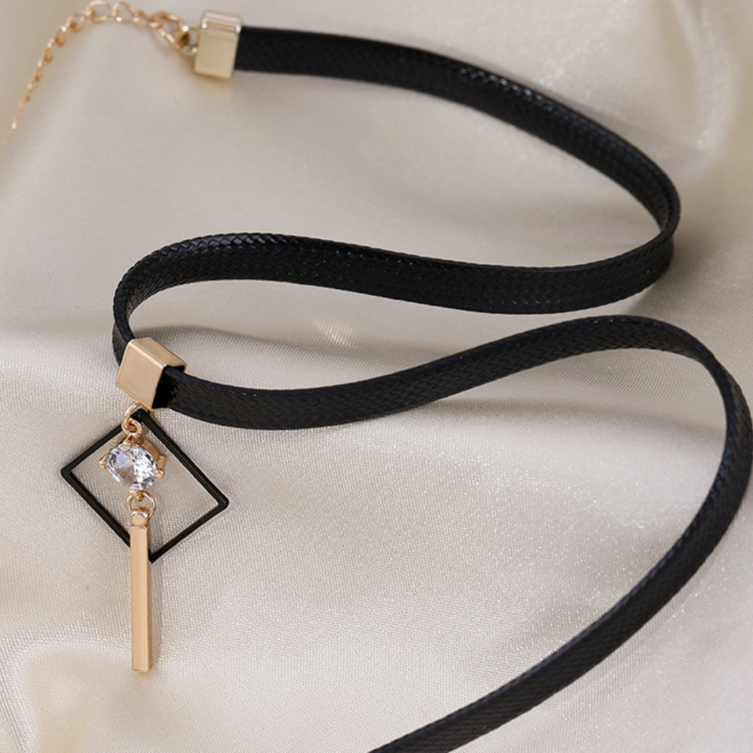 Rockyu レディース チョーカー 黒 レザー ジルコニア ネックレス