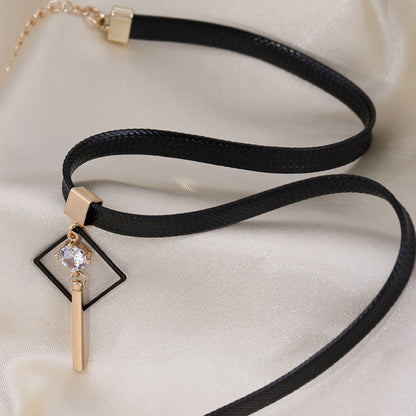 Rockyu レディース チョーカー 黒 レザー ジルコニア ネックレス