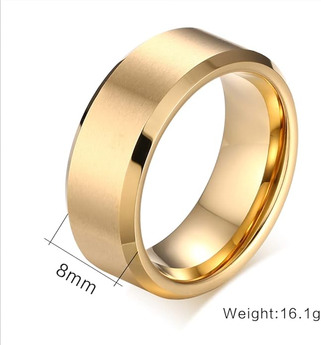 Rockyu タングステンリング メンズ 指輪 8mm サイドカットデザイン ヘアライン仕上げ 真空メッキ 男女兼用
