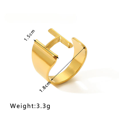 Rockyu イニシャルリング A〜Z選べる 太めゴールド フリーサイズステンレス指輪