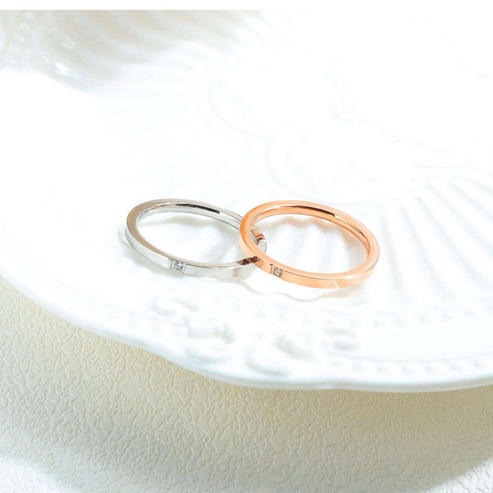 Rockyu 2mmリング シンプル キュービックジルコニア ステンレス 指輪 ピンクゴールド/シルバー