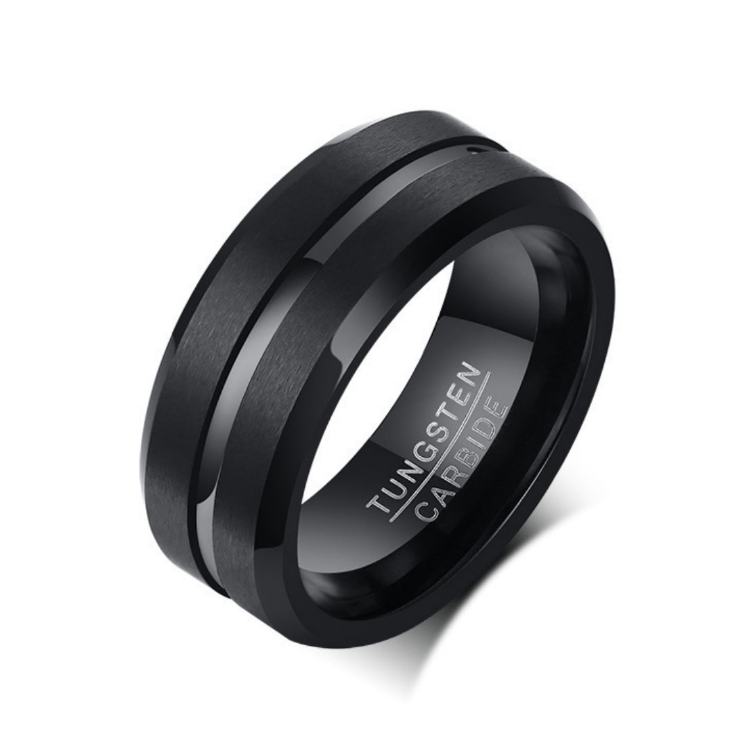 Rockyu タングステンリング メンズ ブラック×ブルー 8mm幅 マット仕上げ