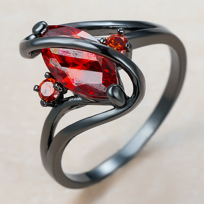 Rockyu 指輪 レディース 馬目カットガラスリング ブラックメッキ アレルギー対応 12色展開